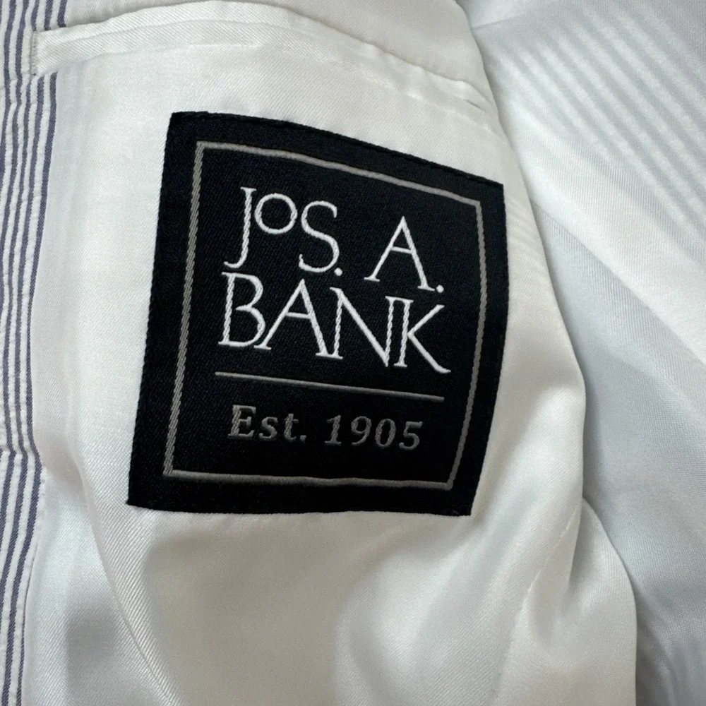 Jos A Bank Sz 36S Slim Fit Seersucker Sport Coat Blue White Cotton Blazer Jacket